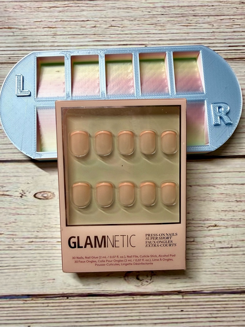 Glamnetic French Peach Super Short Press-On Nails + Nail Sorting Tray Bundle